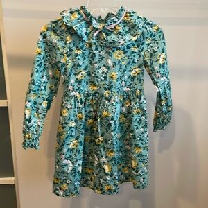 Janie and Jack Green Floral Birds Ponte Collar Dress for Girls, Spring Dress